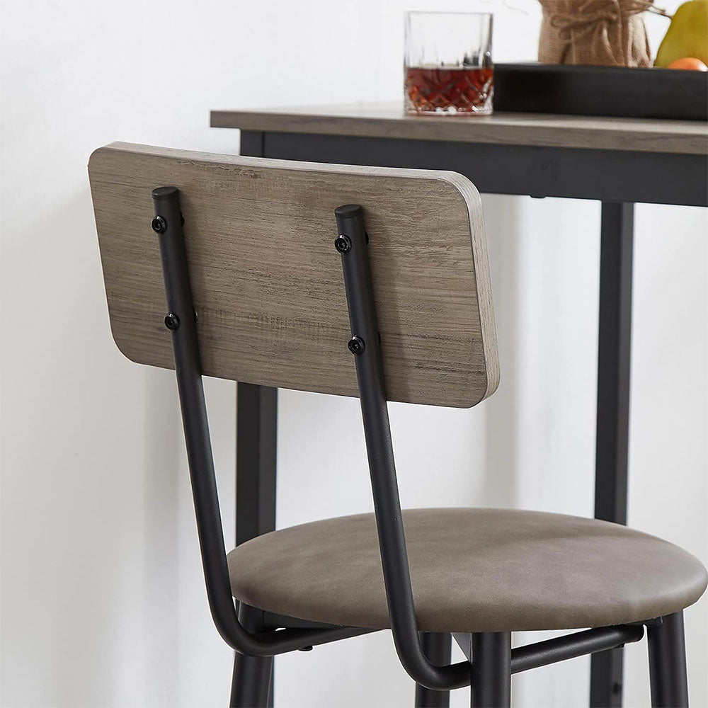 Industrial Bar Table Set with 3 Stools - Grey