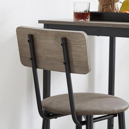 Industrial Bar Table Set with 3 Stools - Grey