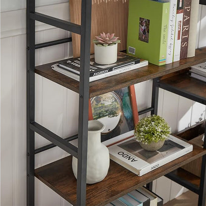 Triple Wide 5-Tier Industrial Bookshelf - Rustic Brown