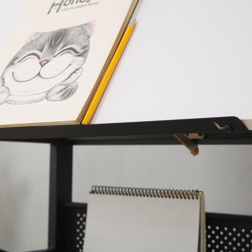 Adjustable Drafting Table with Stool & 3 Drawers - White