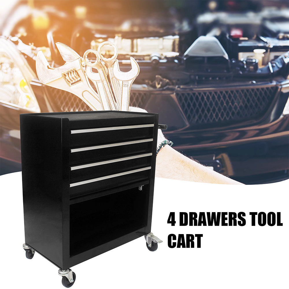 4-Drawer Multifunctional Tool Cart with Wheels - Black