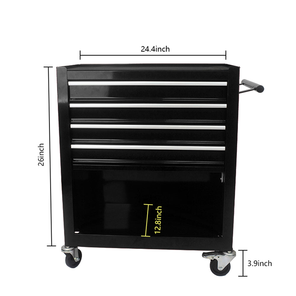 4-Drawer Multifunctional Tool Cart with Wheels - Black