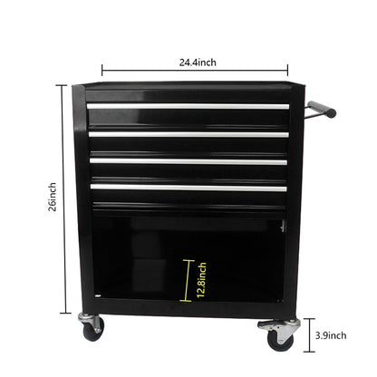 4-Drawer Multifunctional Tool Cart with Wheels - Black