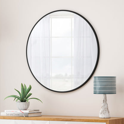 36-Inch Round Metal Framed Wall Mirror - Black
