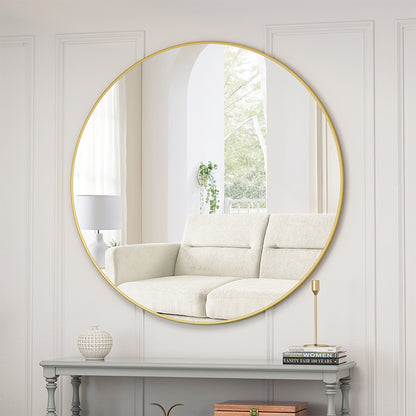 48-Inch Oversized Round Metal Framed Mirror - Gold