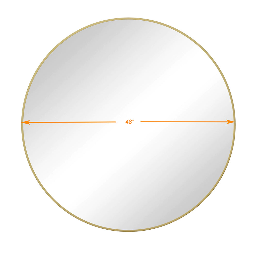 48-Inch Oversized Round Metal Framed Mirror - Gold