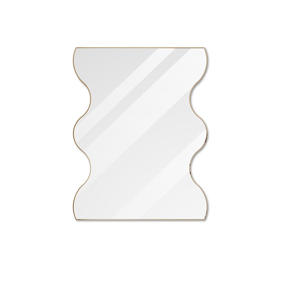 30x35 Inch Rectangular Mirror with Wavy Sides - Golden
