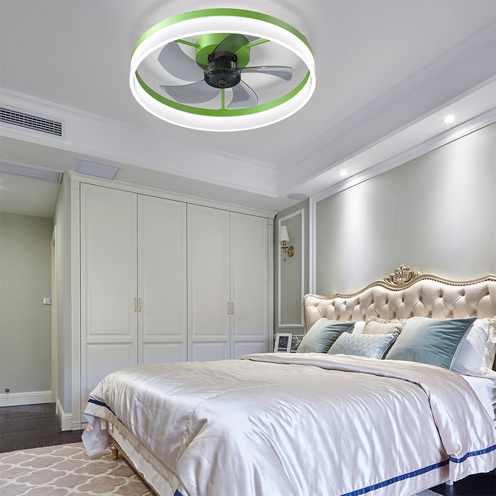 Slim Modern Ceiling Fan with Dimmable LED Light - Green