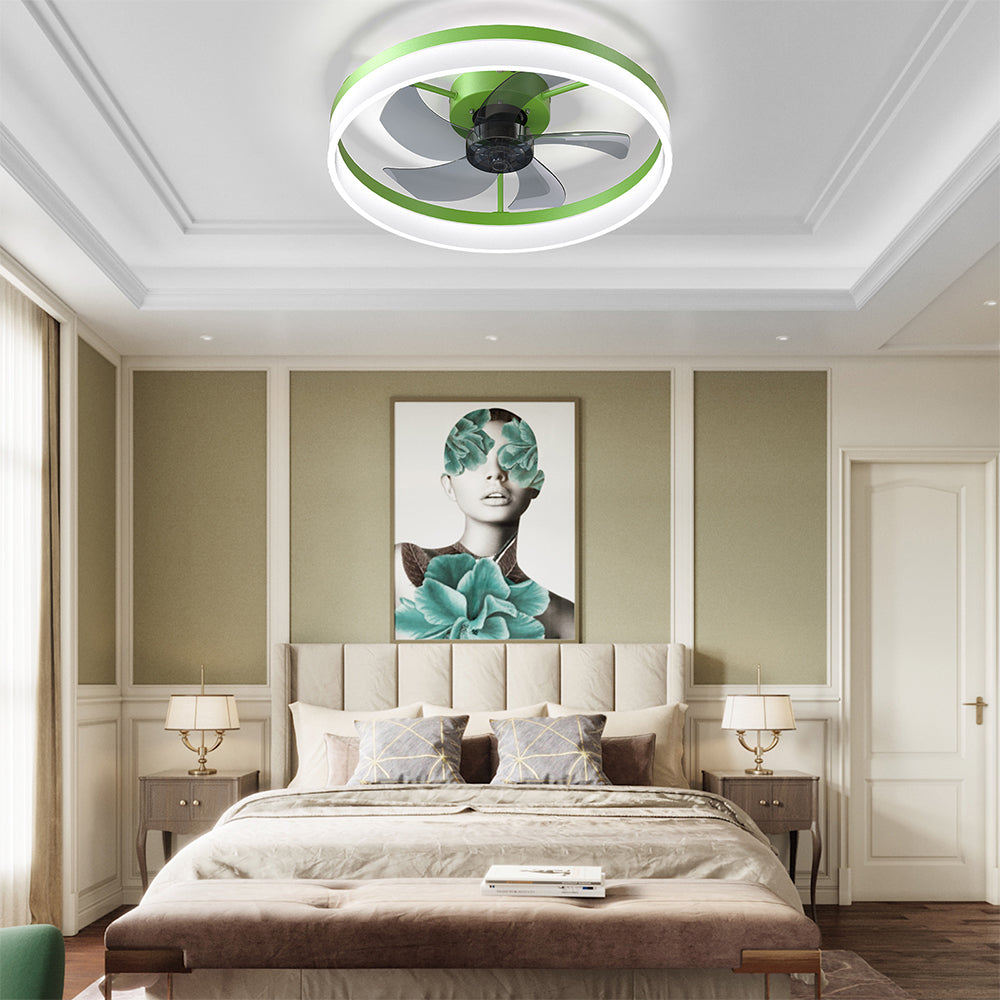 Slim Modern Ceiling Fan with Dimmable LED Light - Green