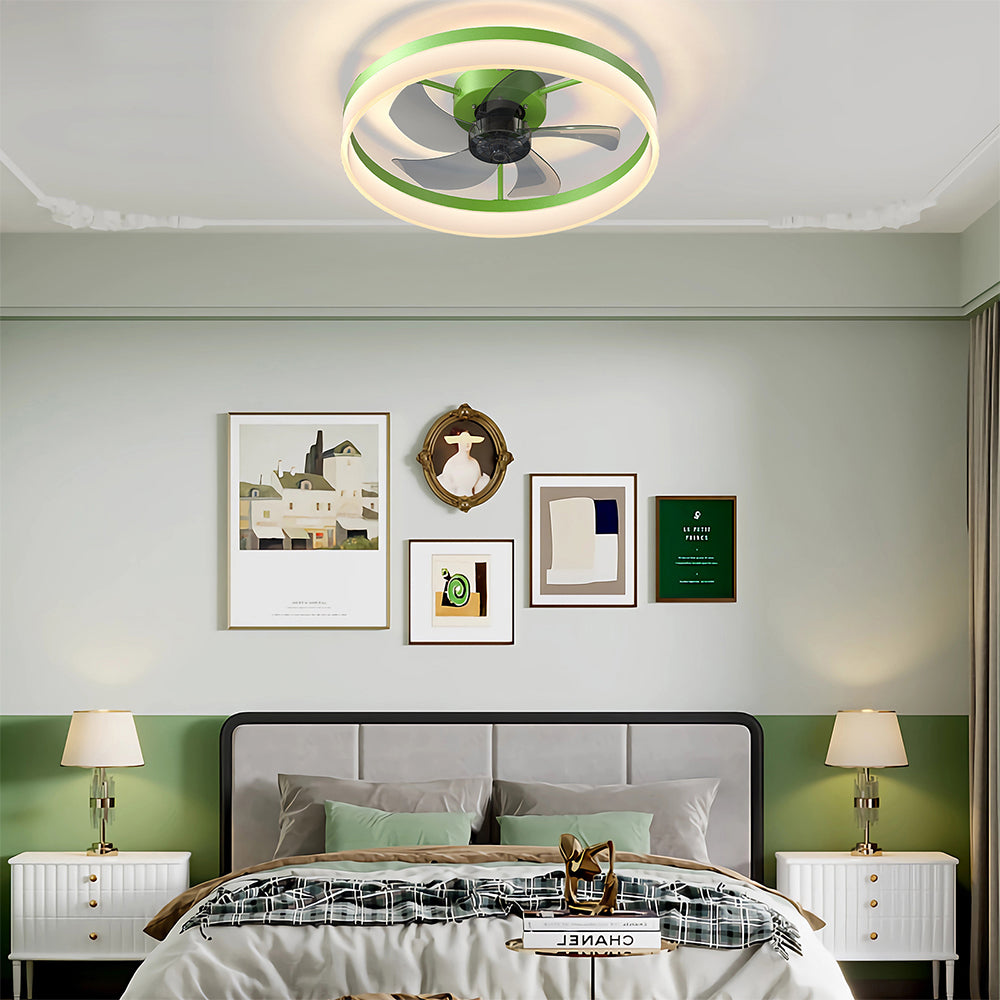 Slim Modern Ceiling Fan with Dimmable LED Light - Green