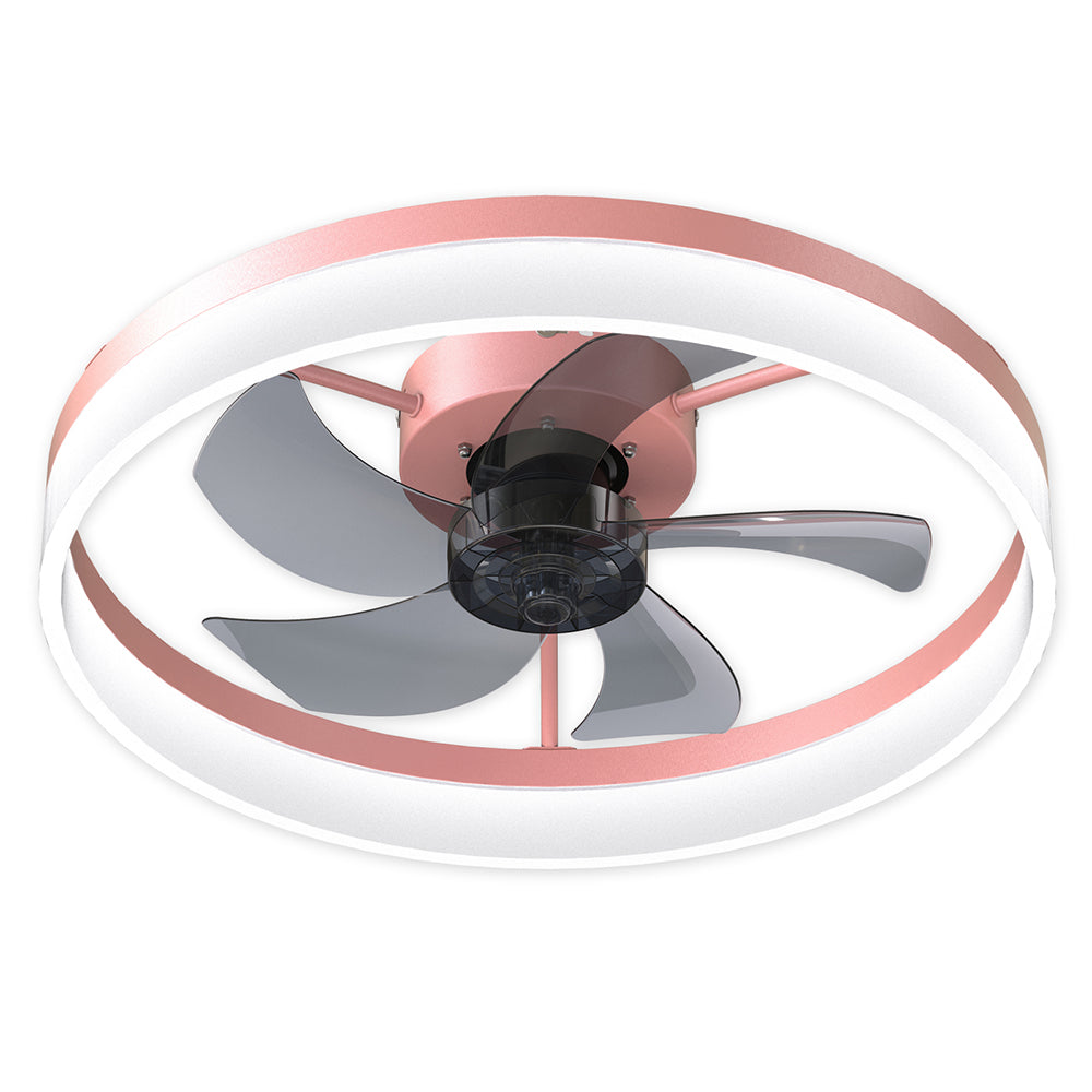 Modern Slim Ceiling Fan with Dimmable LED Lights - Pink