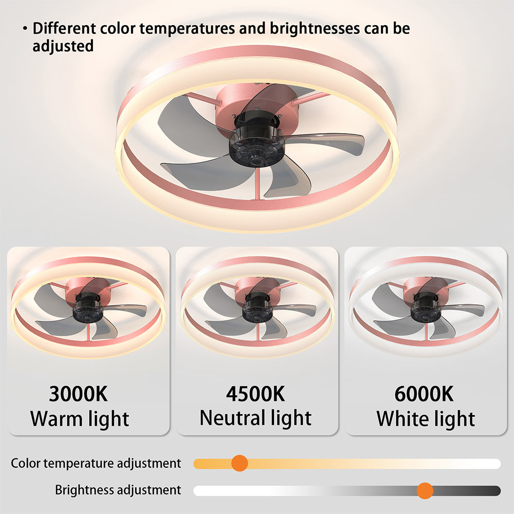 Modern Slim Ceiling Fan with Dimmable LED Lights - Pink