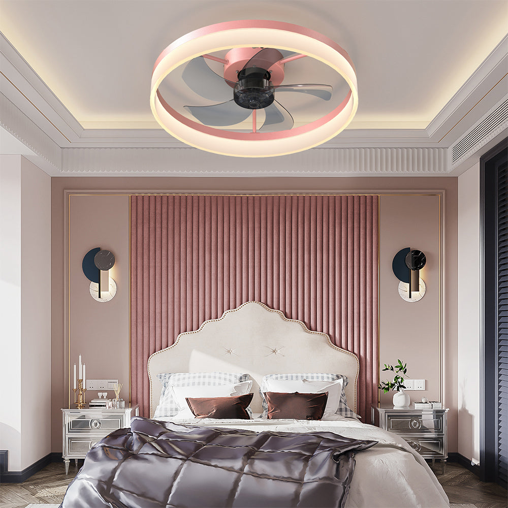 Modern Slim Ceiling Fan with Dimmable LED Lights - Pink