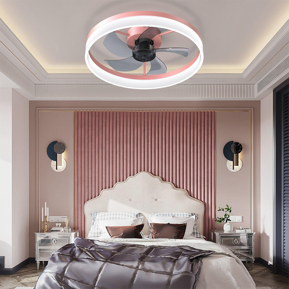 Modern Slim Ceiling Fan with Dimmable LED Lights - Pink