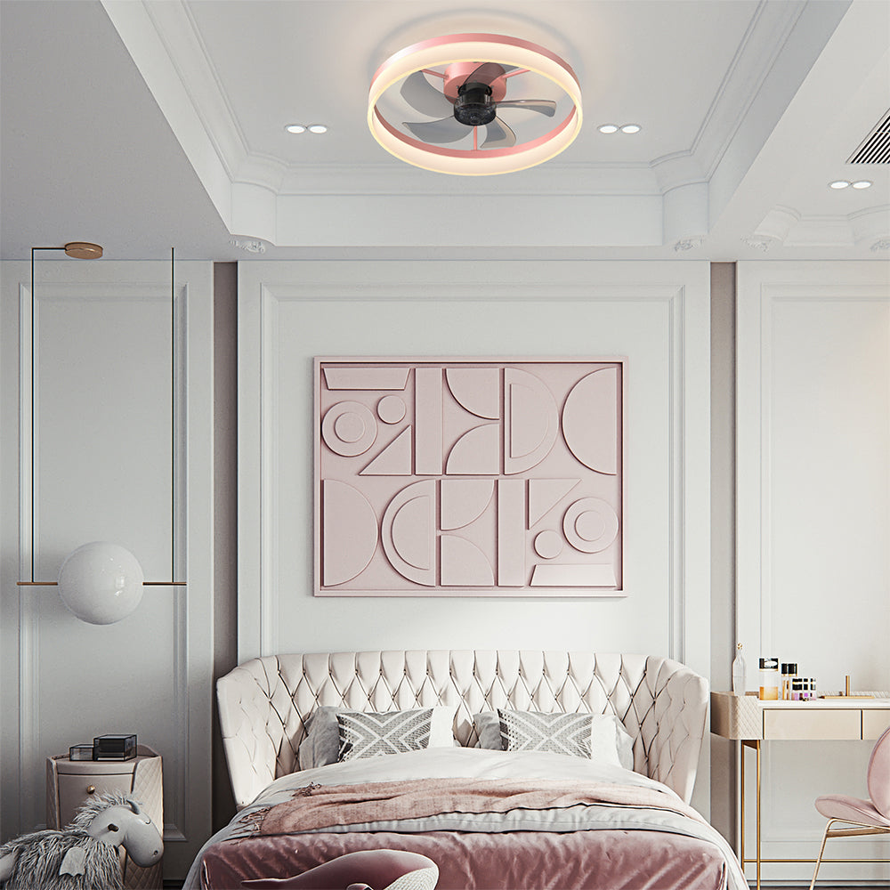Modern Slim Ceiling Fan with Dimmable LED Lights - Pink