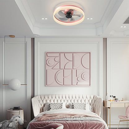 Modern Slim Ceiling Fan with Dimmable LED Lights - Pink