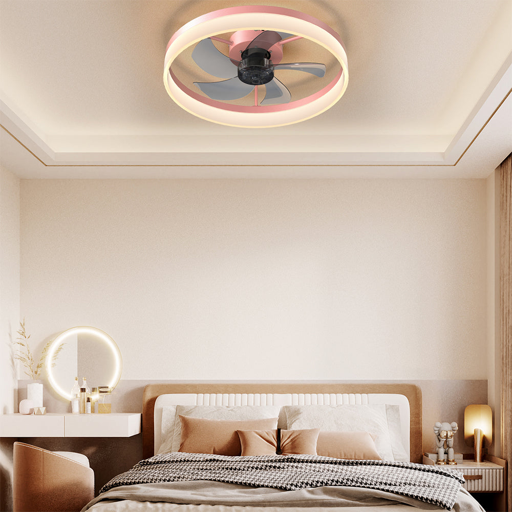 Modern Slim Ceiling Fan with Dimmable LED Lights - Pink