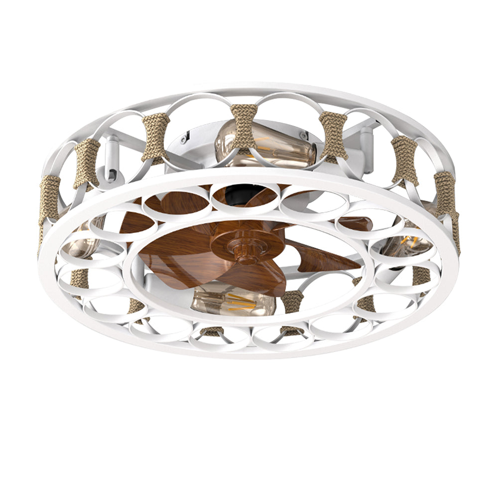 Modern White Caged Ceiling Fan with LED Lights