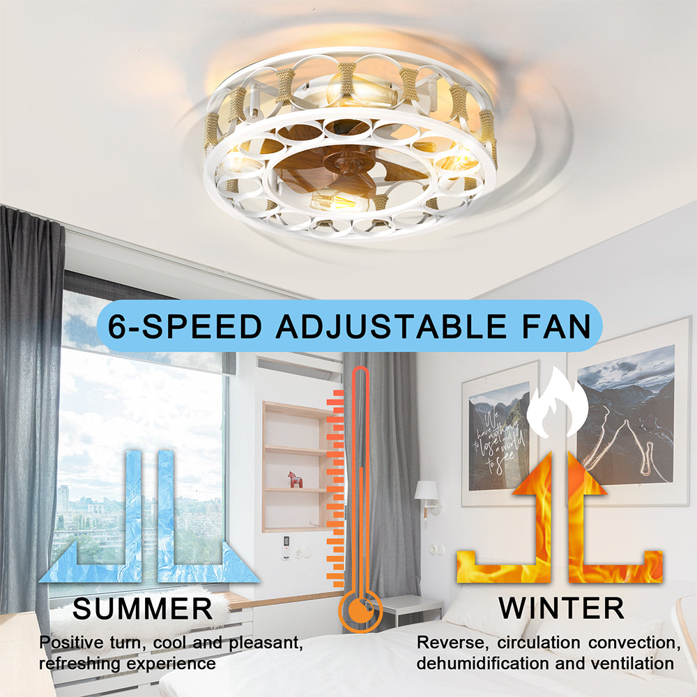 Modern White Caged Ceiling Fan with LED Lights