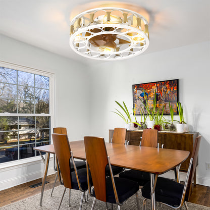 Modern White Caged Ceiling Fan with LED Lights