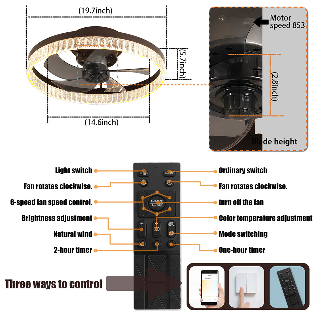 Minimalist LED Chandelier Ceiling Fan - Brown