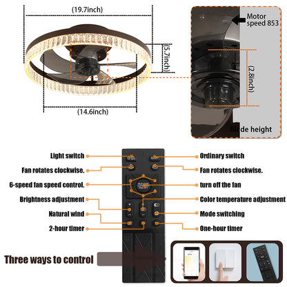 Minimalist LED Chandelier Ceiling Fan - Brown