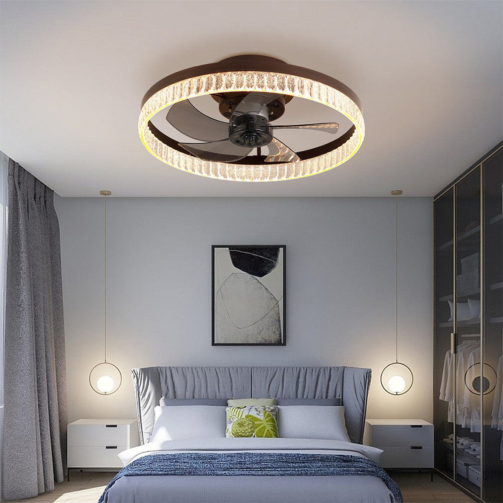 Minimalist LED Chandelier Ceiling Fan - Brown