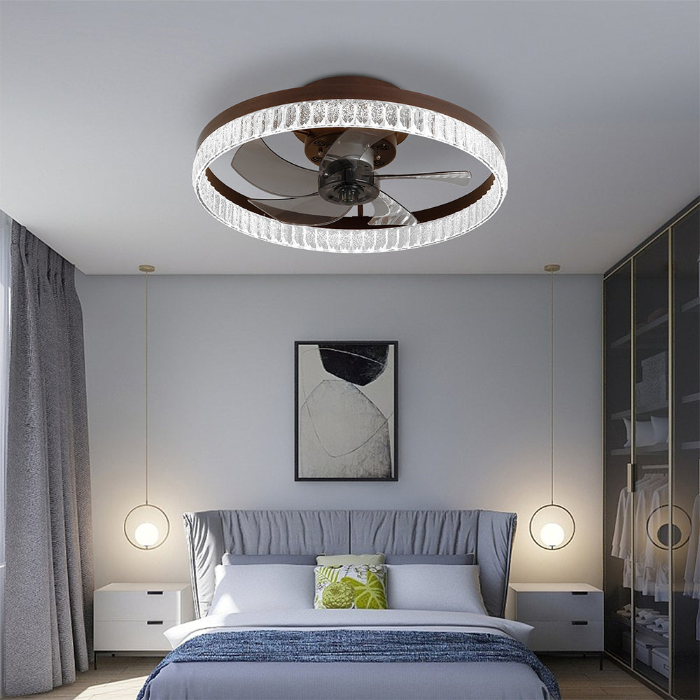 Minimalist LED Chandelier Ceiling Fan - Brown
