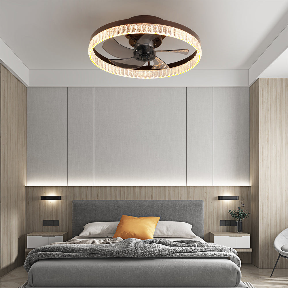 Minimalist LED Chandelier Ceiling Fan - Brown