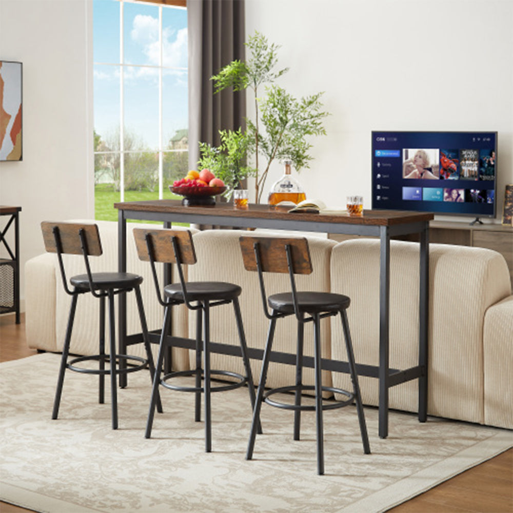 Industrial Bar Table Set with 3 Stools - Rustic Brown