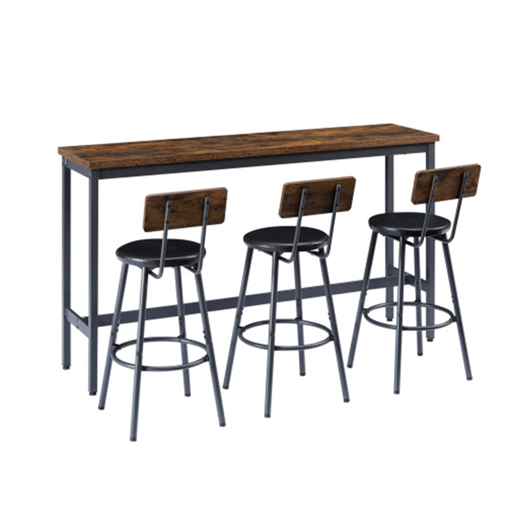 Industrial Bar Table Set with 3 Stools - Rustic Brown