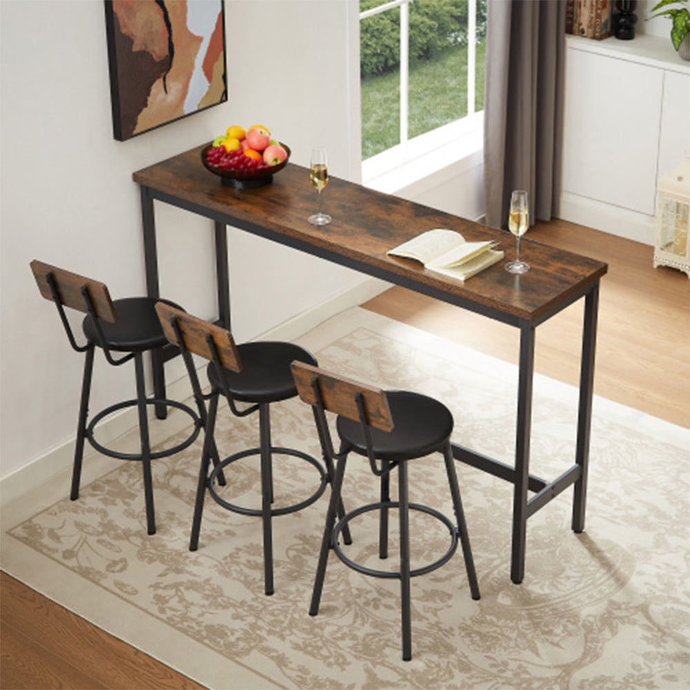 Industrial Bar Table Set with 3 Stools - Rustic Brown