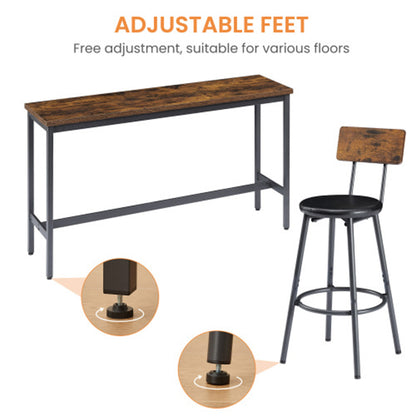 Industrial Bar Table Set with 3 Stools - Rustic Brown