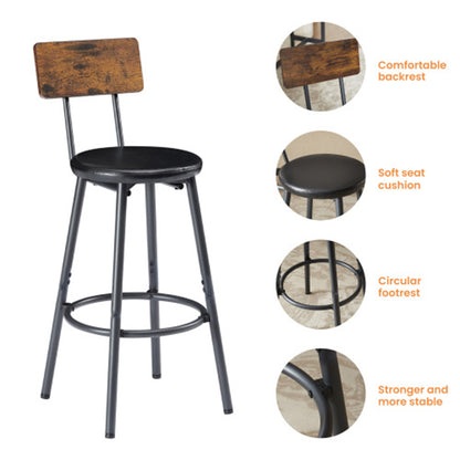 Industrial Bar Table Set with 3 Stools - Rustic Brown