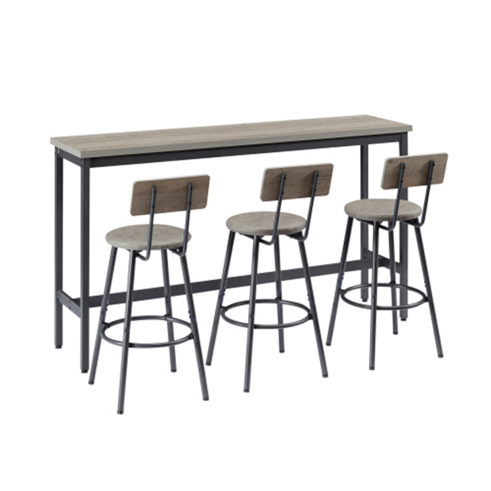 Industrial Bar Table Set with 3 Stools - Grey