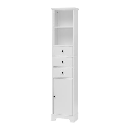 Tall Freestanding Bathroom Cabinet with 3 Drawers & Adjustable Shelf - White
