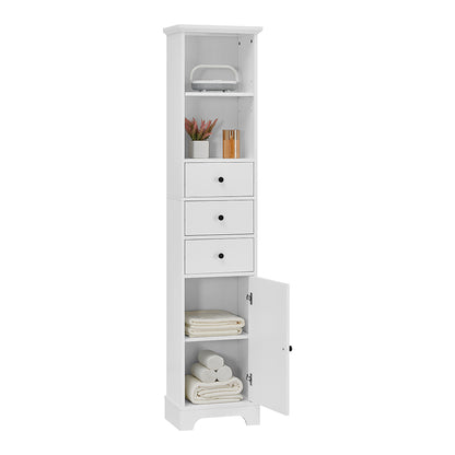 Tall Freestanding Bathroom Cabinet with 3 Drawers & Adjustable Shelf - White