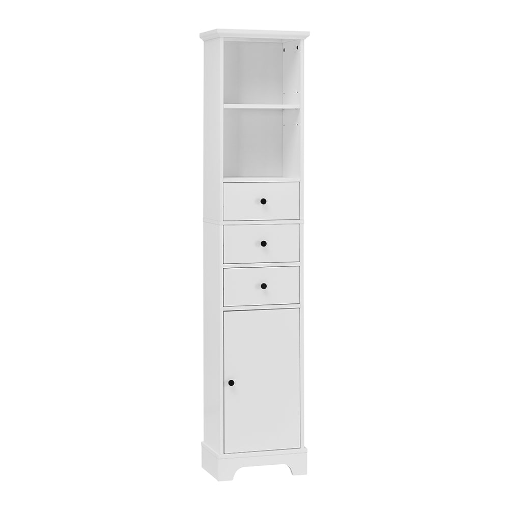 Tall Freestanding Bathroom Cabinet with 3 Drawers & Adjustable Shelf - White