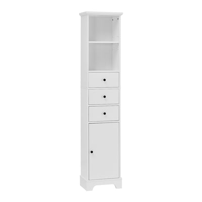 Tall Freestanding Bathroom Cabinet with 3 Drawers & Adjustable Shelf - White