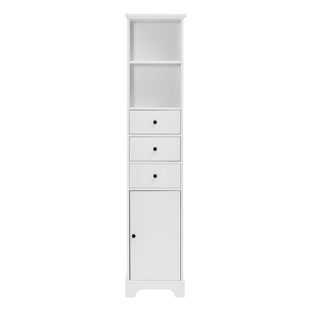 Tall Freestanding Bathroom Cabinet with 3 Drawers & Adjustable Shelf - White