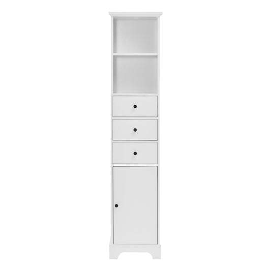 Tall Freestanding Bathroom Cabinet with 3 Drawers & Adjustable Shelf - White