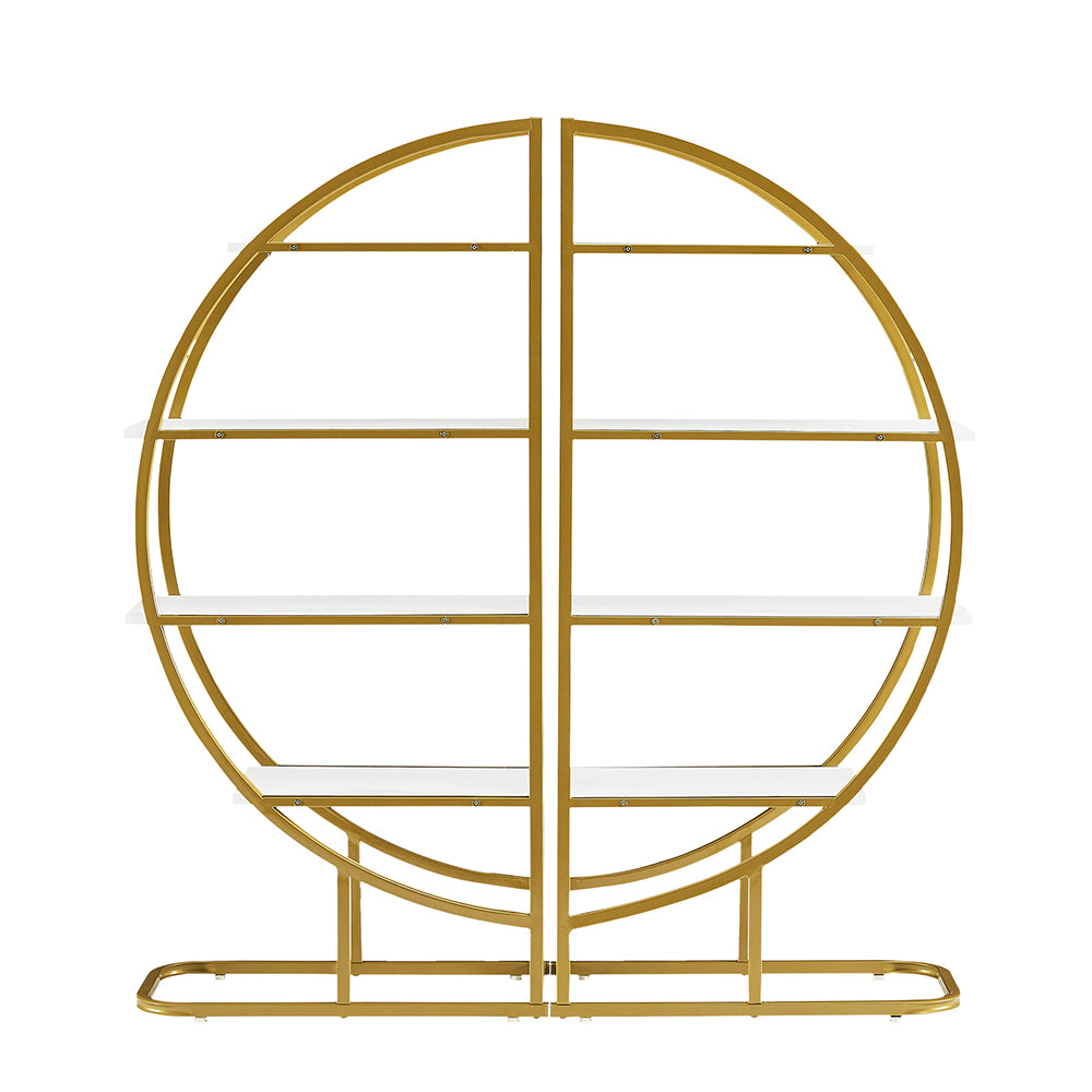 4-Tier Round Open Bookshelf with Gold Metal Frame - White