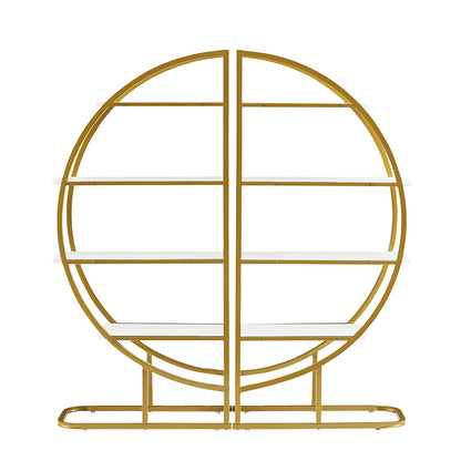 4-Tier Round Open Bookshelf with Gold Metal Frame - White