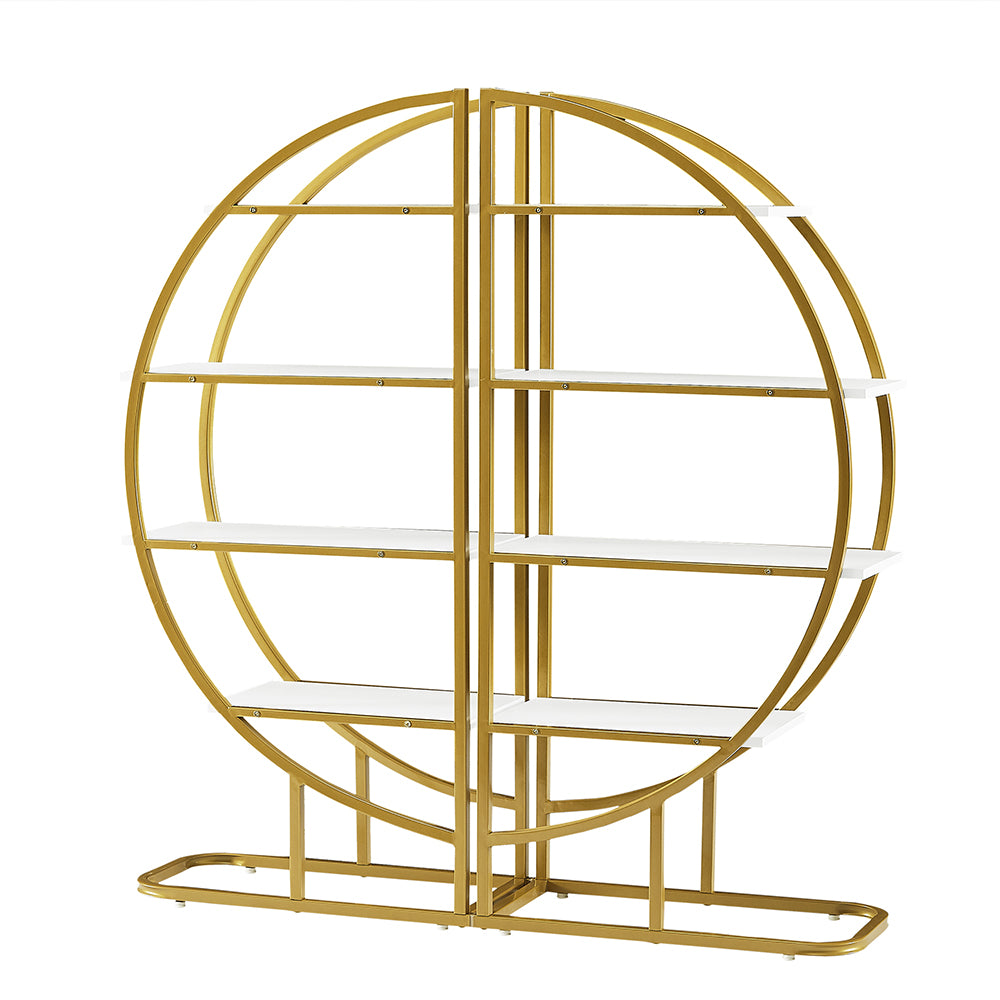 4-Tier Round Open Bookshelf with Gold Metal Frame - White