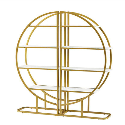 4-Tier Round Open Bookshelf with Gold Metal Frame - White