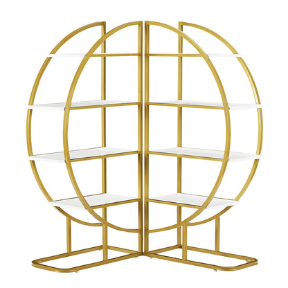4-Tier Round Open Bookshelf with Gold Metal Frame - White