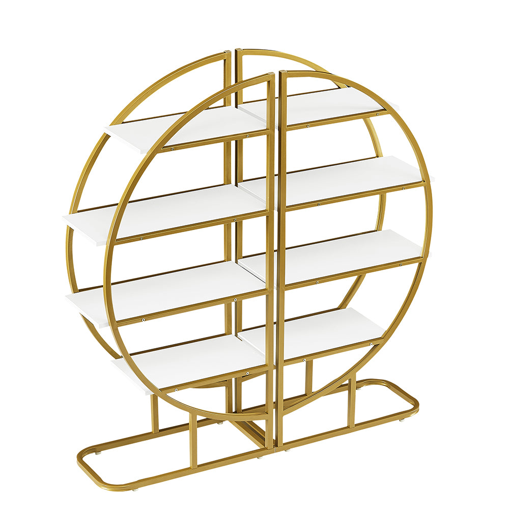 4-Tier Round Open Bookshelf with Gold Metal Frame - White