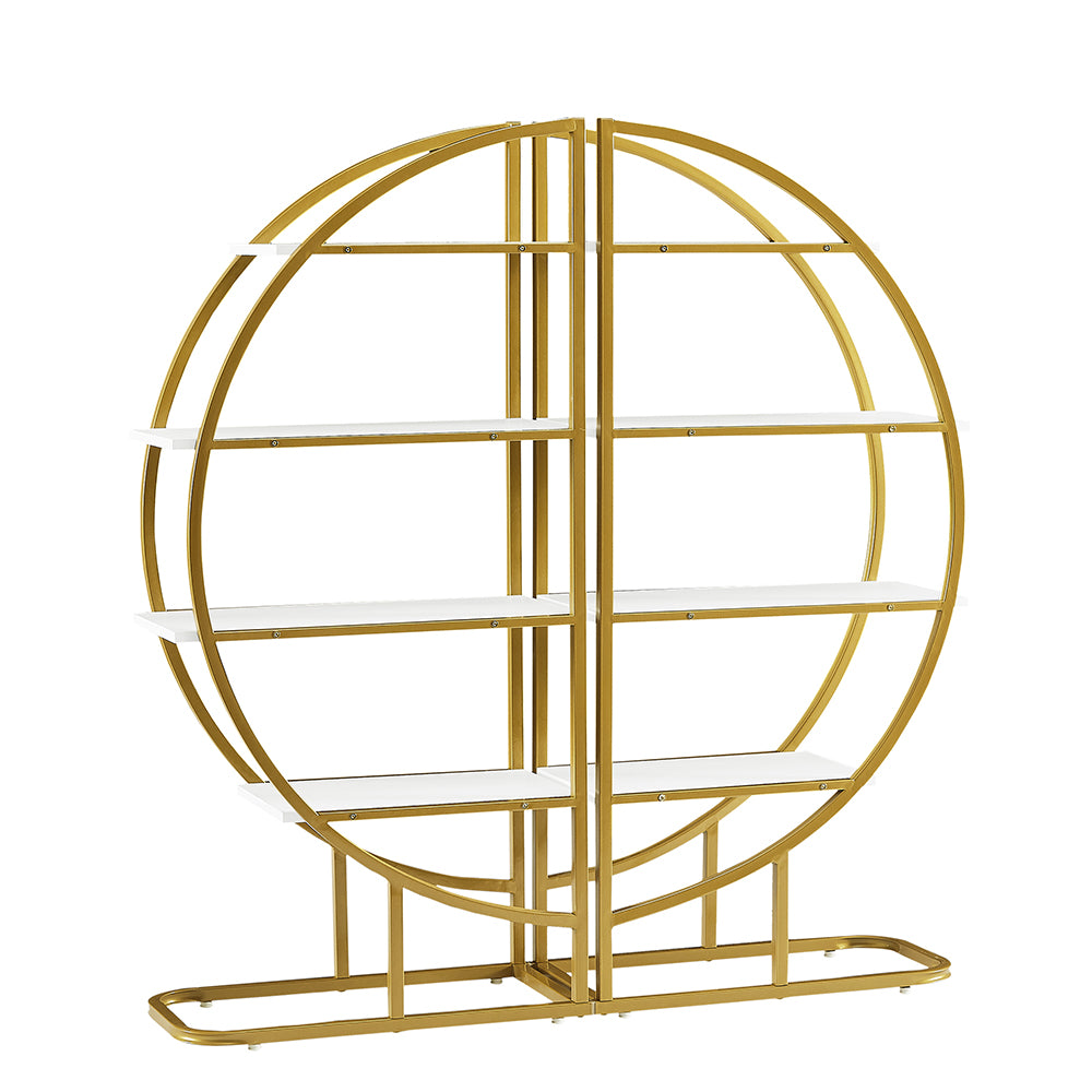 4-Tier Round Open Bookshelf with Gold Metal Frame - White