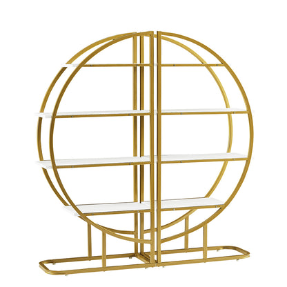 4-Tier Round Open Bookshelf with Gold Metal Frame - White