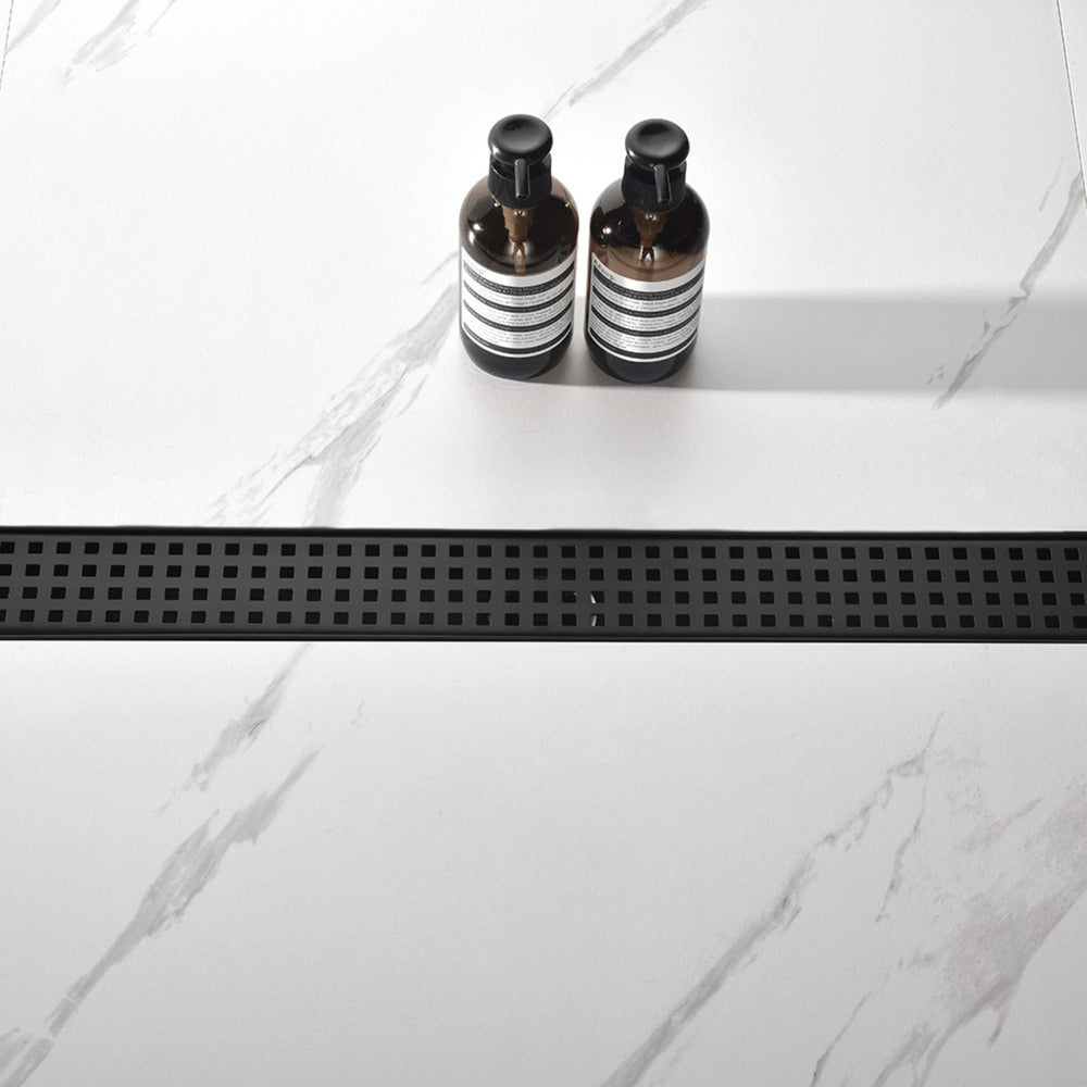 Linear Shower Drain Removable Quadrato Pattern Grate  -  Black